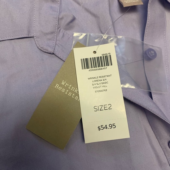 Chico’s half sleeve purple button down shirt, size 2. NWT - Picture 3 of 3